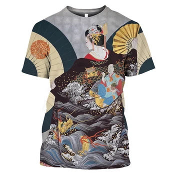 Moda Japon Geyşa grafik t shirt Unisex Yaz Trendi Rahat Eğlence Sokak Stili Baskılı Yuvarlak Boyun Kısa Kollu Tee Üst