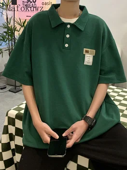 Etiketli Kısa kollu Erkek Yaka Gömlek Yaz Gençlik Boy streetwear tişört Hong Kong Tarzı Tüm Maç Tiki Tees