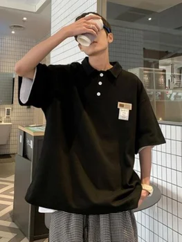 Etiketli Kısa kollu Erkek Yaka Gömlek Yaz Gençlik Boy streetwear tişört Hong Kong Tarzı Tüm Maç Tiki Tees