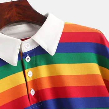 S-2xl Bayan polo gömlekler Sonbahar Bahar Kadın Tees Tops Uzun Kollu Renkli Çizgili Kısa Turn-aşağı Yaka Bayan Giyim H25B