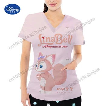 Disney kadın T-shirt V Yaka Üstleri Y2k Tarzı Cep Kadın T-Shirt Kadın Giyim için 2023 Yeni Gelenler Tshirt Y 2k Üst Yk2 Kpop