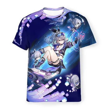 Gümüş Kurt Polyester Tişörtleri Honkai Yıldız Demiryolu RPG Oyunu Erkek Tarzı Streetwear İnce T Shirt O Boyun