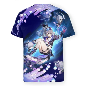 Gümüş Kurt Polyester Tişörtleri Honkai Yıldız Demiryolu RPG Oyunu Erkek Tarzı Streetwear İnce T Shirt O Boyun
