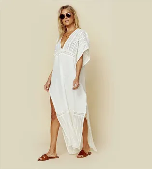 Plaj Elbise Kadın Plaj Kıyafeti Cover-up Uzun Beyaz Tunik Bikini Mayo Cover Up Banyo Elbise Sarong plage pareo