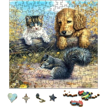 Kedi Köpek Sincap Ahşap yap-boz Parti Oyunları Oyuncaklar Yetişkinler İçin ahşap yapbozlar Ev Dekorasyon Ahşap Hayvan çocuklar için yap-boz