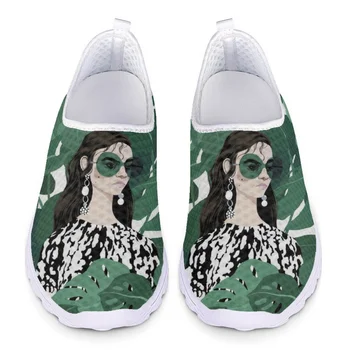 Yaz sıcak rahat düz ayakkabı kadınlar için yeni çiçek sanat kız desen baskılı ışık açık ayakkabı konfor nefes örgü ayakkabı
