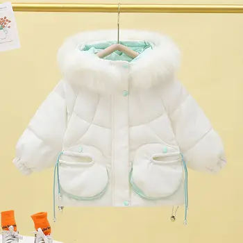 Kış Yeni Kız Ekmek Takım Elbise Pamuk Ceket Kış Elbise Kalınlaşmış Kısa Pamuklu Ceket Gerçek Yün Yaka Kore Bebek Pamuk Ceket