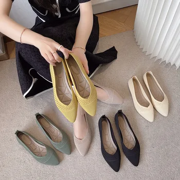 2023 Yeni Düz Renk Örgü düz ayakkabı Kadınlar için Moda Kadın Rahat Bale Daireler Ayakkabı Nefes Örgü Konfor Loafer'lar