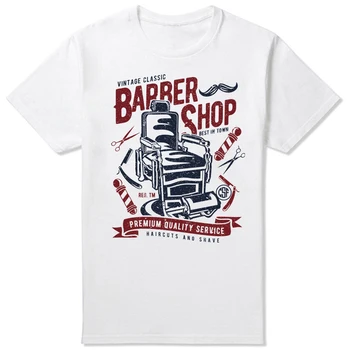 Vintage Berber Dükkanı Klasik Kuaför Kuaför Kesim Tee Üstleri Yuvarlak Boyun Kısa Kollu Moda Gömlek Casual Temel T-Shirt