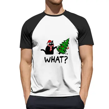 Komik Noel Siyah Kedi Hediye Kedi İtme Noel Ağacı T-Shirt yaz gömlekler grafik tees tees t gömlek erkekler
