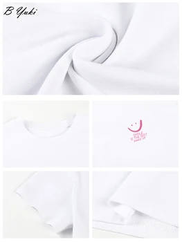 Blessyuki Moda Pamuk Temel T Shirt Kadın 2023 Yaz Mahsul O-Boyun Kısa Kollu Tees Casual Slim Mektup Grafik Kadın Üstleri
