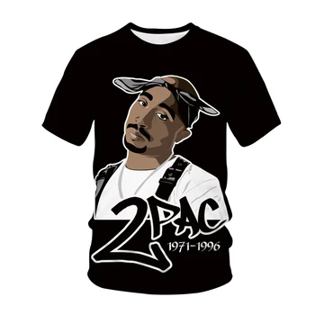 Yaz Erkek Tees Tops Kaya 2pac Gömlek 3D Baskı Tupac Amaru Shakur Hip Hop Streetwear Moda Yuvarlak Boyun Boy tişörtleri Unisex