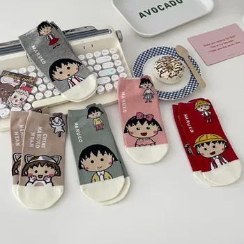 Anime Kadın Çorap Chibi Maruko-chan Kadın Çorap Kısa Beyaz Pamuklu Sox Yumuşak Kawaii Çorap İlkbahar Yaz Casual Bayanlar Sevimli