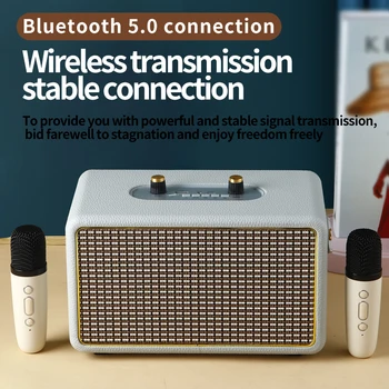 Kablosuz Bluetooth hoparlör taşınabilir ultra uzun mesafe açık karaoke retro deri desen topuzu ayarı ev ses sistemi