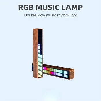MRRL-T çift sıralı senfoni RGB LED müzik ritim ışık High-end yaratıcı Retro katı ahşap Pick-up lamba masaüstü dekorasyon