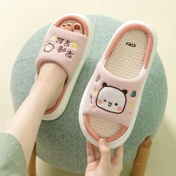 Kawaii Anime Bubu Ve Dudu Karikatür Keten Terlik kadın Yeni Kapalı Ev Sandalet Çiftler Yatak Odası düz ayakkabı Y2k Sevimli Terlik