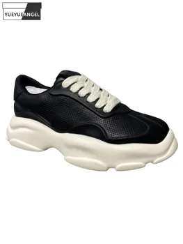 Sonbahar Yeni Erkek rahat ayakkabılar İnek Derisi Hakiki deri Sneakers Nefes Lace Up Kalın Platform Joggers Eğitmenler Aktif Ayakkabı