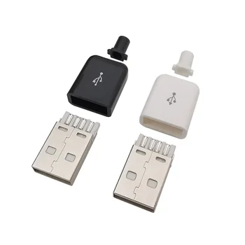 5 Adet USB 2.0 A Tipi 4 Pin Erkek fiş konnektörü Adaptörü Siyah Beyaz Plastik Kabuk DIY Veri Kablosu Aksesuarları