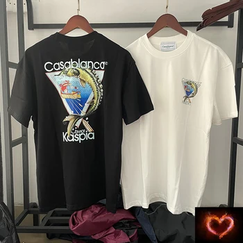 2023ss Kazablanka Logo T Shirt Erkek Kadın 1:1 Yüksek Kaliteli Kalın Malzeme En Tees Yaz Tarzı T-shirt