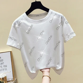 Ağır sanayi sıcak sondaj pamuk beyaz tişört kadın kısa kollu 2023 yeni T-shirt gevşek Kore versiyonu yarı kollu bluz