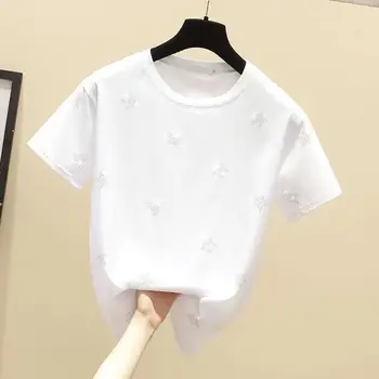 Ağır sanayi sıcak sondaj pamuk beyaz tişört kadın kısa kollu 2023 yeni T-shirt gevşek Kore versiyonu yarı kollu bluz