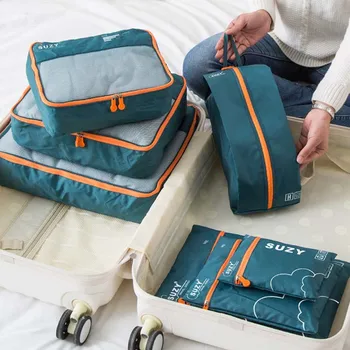 7 Adet Set Seyahat Organizatör Saklama Torbaları Bavul Taşınabilir Bagaj Organizatör Giyim Ayakkabı Düzenli Kılıfı Ambalaj Seti Saklama Kutuları