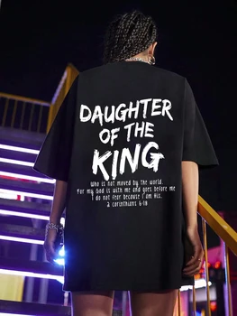 Kızı KRAL Mektup baskı t-shirt Kadın Erkek Unisex Vintage Trend Tees Tops Geri Baskılı Rahat Yaz Pamuklu T Shirt