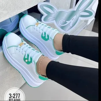 Kadın vulkanize ayakkabı spor ayakkabı 2023 Açık platform ayakkabılar Kadın Rahat PU Moda Dantel-Up Sneakers Kadın Kama Daireler