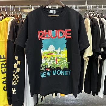 Spor Rhude Yeni Para Kale Hindistan Cevizi Ağacı T-shirt Kadın Erkek Yüksek Kaliteli Büyük Boy T Shirt Rhude Harajuku En Tees