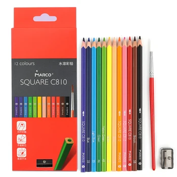 12 Renk Suluboya Kalem Kare Gövde Renkli Kalemler Çizim Seti Var Fırça Kalemtıraş Öğrenci Malzemeleri çocuk Hediye