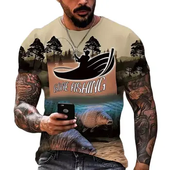 Açık Balıkçılık t shirt Erkekler İçin 3d Baskı Balıkçılık Kısa Kollu T gömlek Casual Balık En Büyük Boy Tees Gömlek Erkek Giyim