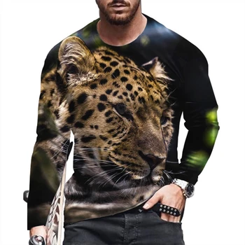 Vintage Baskı T-shirt 3d Kaplan ve aslan Gömlek Hayvan Uzun Kollu Gevşek O-Boyun Yaz Pamuk Hayvan Üstleri Büyük Boy 5xl erkek Giysileri