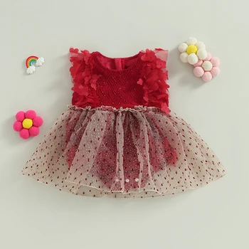 Yenidoğan Bebek Kız Romper Elbise Yaz Kolsuz Örgü Patchwork Çiçekler Parti Prenses Bodysuit Tulum Giyim Kıyafet