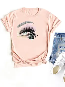 Kelebek Güzel Göz Giyim Kadın T Shirt Kısa Kollu Bayanlar 90s Tarzı Rahat Moda Kadın Grafik Tee Baskı T-shirt