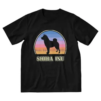 Shiba Inu Vintage Günbatımı Köpek T-Shirt Erkekler Yenilik T Shirt Kısa Kollu Cryptocurrency Tişörtleri Pamuk Tees En İyi Hediye Büyük Boy