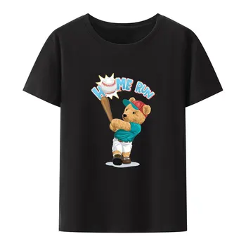 Komik Karikatür Ayı Oynayan Beyzbol Pamuklu T Shirt Erkek Kadın Kısa Kovanı Açık Egzersiz Casual Tops Harajuku Estetik Gömlek