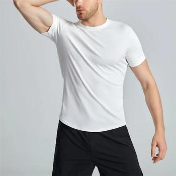 Içi boş Çizgili streç tişört Hızlı Kuru T-shirt Yeni Erkek Kısa Kollu Casual Skinny Tees Tops Erkek Yaz Spor Salonu Spor Giyim