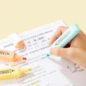 6 Adet / takım Şeker Renk Vurgulayıcı Keski Üst Taşınabilir Hiçbir Kanama Hızlı Kuruyan Öğrenciler Floresan işaretleyici kalem Malzemeleri