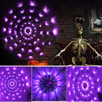 Cadılar bayramı açık süslemeleri LED uzaktan kumanda örümcek Web ışıkları cadılar bayramı dekorasyon ışıkları sahne ortam ışıkları