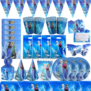 Disney Dondurulmuş Doğum Günü Partisi Süslemeleri Anna Elsa Kar Kraliçesi Kız Parti Sofra Balonlar Malzemeleri Kağıt Peçeteler Tabaklar Bardaklar