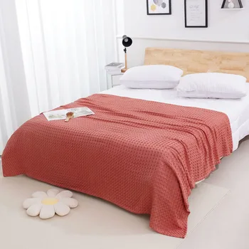 Pamuklu battaniye Yatak için Yaz İnce Havlu Yorgan Örme Atmak Battaniye Çift Kraliçe Kral Yatak Örtüsü Waffle Ekose Yatak Örtüsü