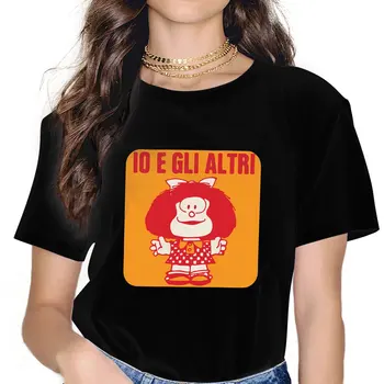 Io E Glı Altrı TShirt Kızlar İçin Mafalda Karikatür Y2k Tees Moda Kadın Polyester T Shirt Yumuşak Yaz