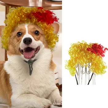 Sevimli Hayvan Peruk Kırmızı Sarı Kontrast Renk Köpekler Kediler Kıvırcık Peruk Cosplay Kostüm Headpieces Fantezi Parti Saç Kulaklar Aksesuarları