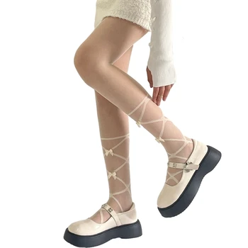 Kadın çorap yüksek sıkı seksi iç çamaşırı açık çorap külotlu çorap ilmek dekor ile