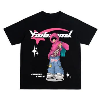 Y2K kadın giyim Hip Hop T Shirt Karikatür Baskılı Büyük Boy Üstleri Yeni Harajuku Moda Rahat Tüm Maç Gevşek Üstleri Streetwear