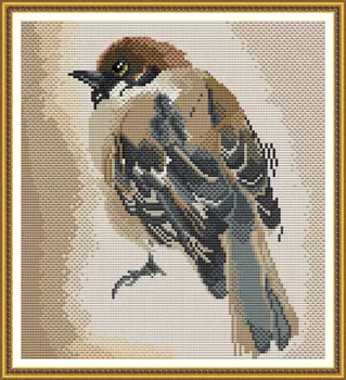 Sevinç Pazar Önceden basılmış Çapraz dikiş Kiti DIY Kolay Desen Aida 14 / 11CT Damgalı Kumaş nakış Seti-Sparrow