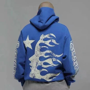 Mavi Hellstar Hoodie Amerikan Moda Hip Hop HELLSTAR Logo Baskı Yüksek Kaliteli Rahat Gevşek Hoodies Kazak Erkekler Kadınlar