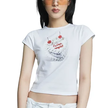 Kadın Kek Baskı Corp kısa kollu t-Shirt O-Boyun
