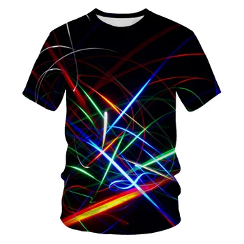 Yaz moda renk ışık spektrumu erkek T-shirt yeni rahat baskı eğlenceli Tees Trend kişilik eğlence o-boyun kısa kollu Üstleri