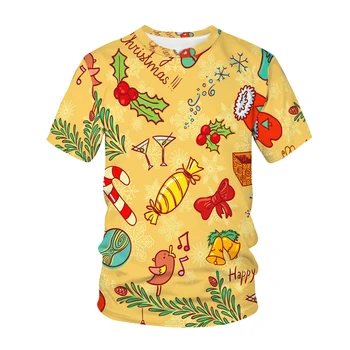 3d Baskı T Shirt Kawaii Geyik Desen Yaz Yeni O Boyun Kısa Kollu Erkek Tees En Merry Christmas Rahat T-Shirt A4